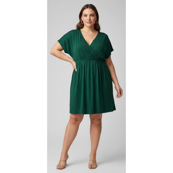 Amazon Essentials Women 3x Emerald Dress Stretch V-neck Babydoll Dress - Picture 1 of 6